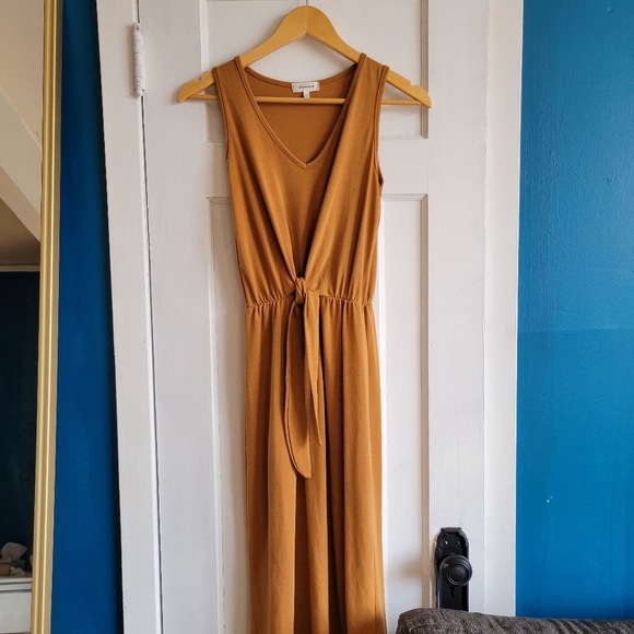Jersey Midi Dress Tie Waist / XS / Burnt Orange Colour / Stretchy - Picture 2 of 5